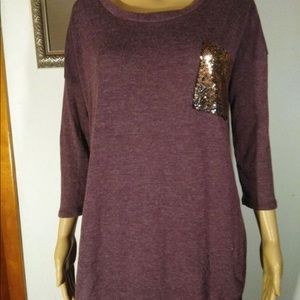 Maroon blouse with sequin pocket